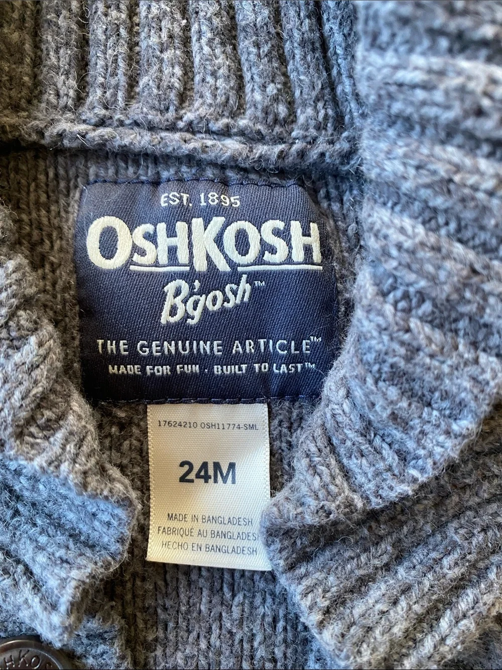 OshKosh B'gosh Gray Cable Knit Button-Up Cardigan
